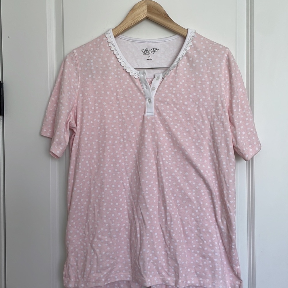 Ultra Softs Women’s Polka Dot Pajama Set Pink/White M